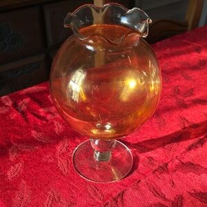 Antique Amber Iridescent Glass Vase